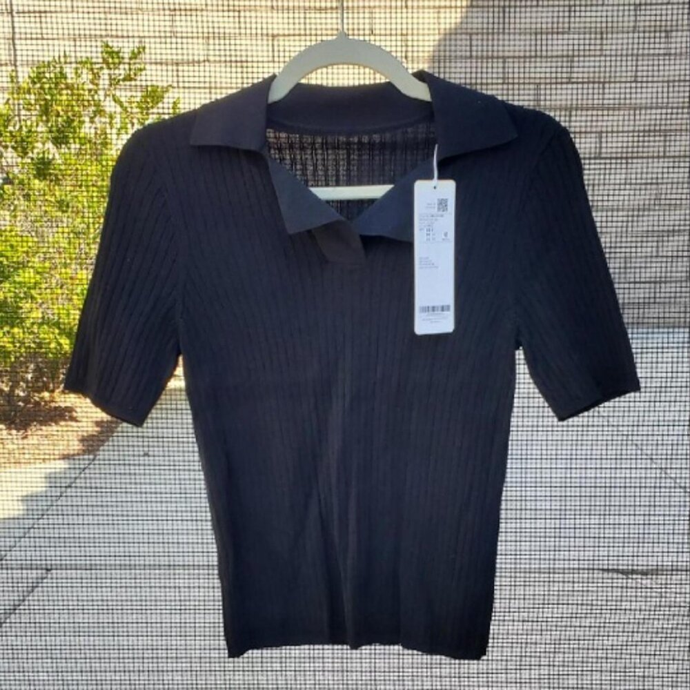 GOELIA Black Tencel Mulberry Silk Blend Knit Top in Black size M